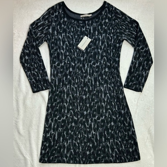Chiaramente NWT Gray Leopard Print Wool Blend Longsleeve Mini Dress size L - Picture 1 of 12